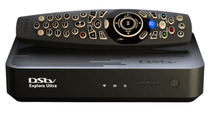 A DStv Explora Ultra decoder with its remote control