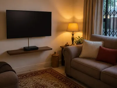 Decoder and wall-mounted TV set up in a suburban Boksburg lounge