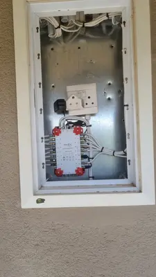 Multiswitch distribution box wired up to feed several TV points from one dish